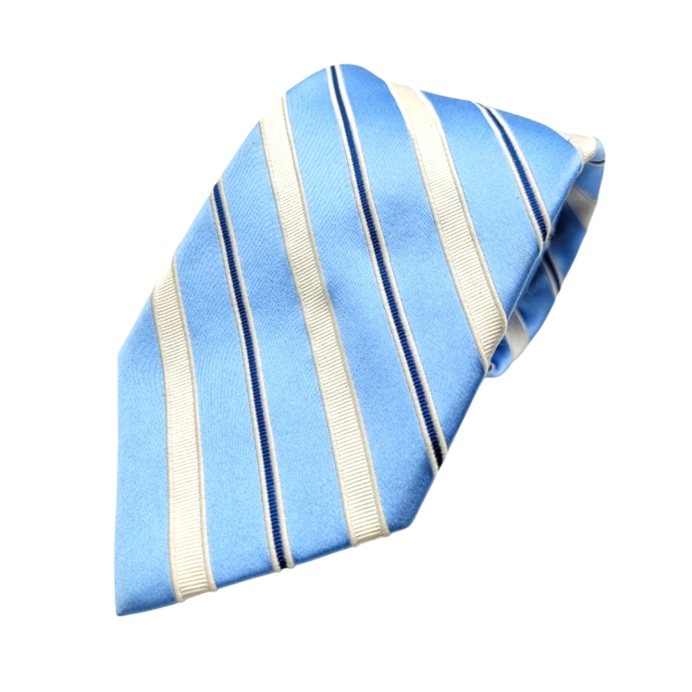 Mens Bruno Piattelli Roma 100% Silk Navy Light Blue‎ Cream Tie